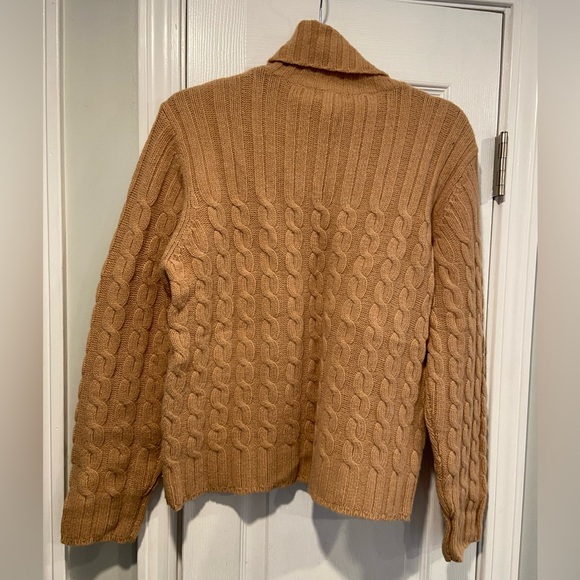 Yarnworks Size M Tan Brown Wool Angora Turtleneck Pullover Cable Knit Sweater - Picture 6 of 10